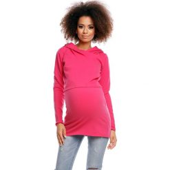 Bluza do karmienia bawełniana fuksja - s/m. Czerwone bluzy damskie e-margeritka.pl, s, bez wzorów, z bawełny, z długim rękawem, długie, z kapturem. Za 99,99 zł.