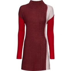 Sweter dzianinowy bonprix czerwono-bordowo-pastelowy jasnoróżowy melanż. Czerwone swetry damskie bonprix, bez wzorów, z dzianiny, z długim rękawem, długie, bez kaptura. Za 32,99 zł.