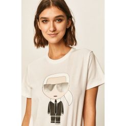 Karl Lagerfeld - T-shirt. Czarne bluzki damskie KARL LAGERFELD, s, z nadrukiem, z bawełny, z okrągłym kołnierzem, z krótkim rękawem. W wyprzedaży za 259,90 zł.