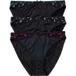 Figi (3 pary) bonprix czarno-różowy + czarno-szary + czarno-turkusowy. Czarne majtki damskie bonprix, z haftami. Za 44,97 zł.