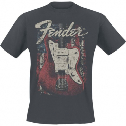 Fender Guitar T-Shirt odcienie ciemnoszarego. Szare t-shirty męskie z nadrukiem marki Fender, xxl, z okrągłym kołnierzem. Za 89,90 zł.