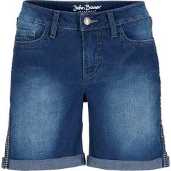 Szorty dżinsowe z miękkiego materiału ze stretchem z ćwiekami bonprix niebieski. Niebieskie jeansy damskie bonprix. Za 99,99 zł.