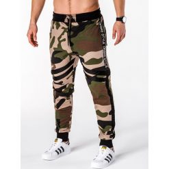 SPODNIE MĘSKIE DRESOWE P665 - KHAKI. Brązowe spodnie męskie Ombre Clothing, s, bez wzorów, z bawełny. Za 39,00 zł.