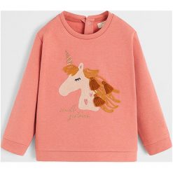 Mango Kids - Bluza dziecięca Bow 80-104 cm. Różowe bluzy dziewczęce Mango Kids, z haftami, z bawełny, bez rękawów, bez kaptura. Za 69,90 zł.