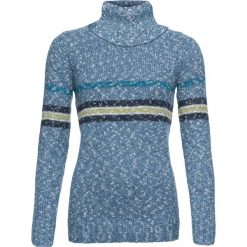 Sweter z golfem bonprix matowy niebieski w paski. Niebieskie swetry damskie bonprix, w paski, bez rękawów. Za 69,99 zł.