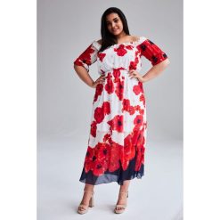 Szyfonowa sukienka Alina MAXI duże rozmiary OVERSIZE PLUS SIZE. Białe sukienki dziewczęce Moda Size Plus Iwanek, na lato, w kwiaty, z szyfonu, bez rękawów, maxi, rozkloszowane. Za 269,00 zł.