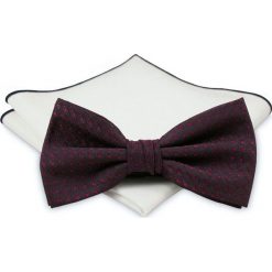 Mucha z poszetką - Chattier, Męska - Ciemnobordowa ze Wzorem MUCH0395. Czerwone muszki męskie Chattier, na imprezę, w paski, eleganckie. Za 44,00 zł.