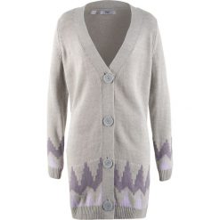 Długi sweter rozpinany, szeroki fason bonprix jasnoszary melanż. Szare kardigany damskie bonprix. Za 34,99 zł.