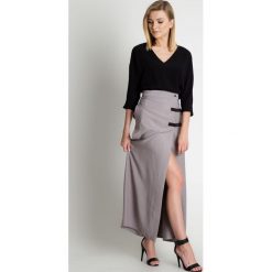 Spódnica maxi z paskami na boku RABARBAR. Szare spódniczki damskie RABARBAR, w paski, ze skóry, długie, maxi. W wyprzedaży za 127,00 zł.