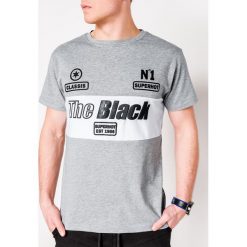 T-shirt męski z nadrukiem S1079 - szary. Szare t-shirty męskie Ombre Clothing, s, z nadrukiem, z bawełny, bez kołnierzyka. Za 14,99 zł.