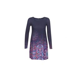 Sukienki krótkie Desigual TROYA. Niebieskie sukienki damskie Desigual, s, bez wzorów, bez kołnierzyka, z krótkim rękawem, krótkie, mini. Za 279,20 zł.