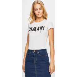 Armani Exchange - Top. Czerwone bluzki damskie marki Armani Exchange, s, z nadrukiem, z bawełny, z okrągłym kołnierzem. Za 219,90 zł.