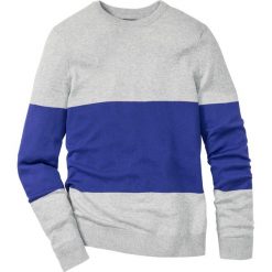Sweter z okrągłym dekoltem Regular Fit bonprix jasnoszary melanż - szafirowy w paski. Szare swetry klasyczne męskie marki bonprix, s, w paski, z okrągłym kołnierzem. Za 37,99 zł.