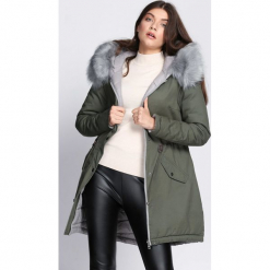Zielono-Szara Kurtka Leaf Blade. Szare kurtki damskie zimowe Born2be, s, z kapturem. Za 339,99 zł.