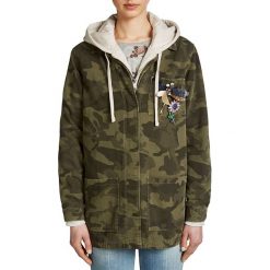 Kurtka w kolorze khaki. Brązowe płaszcze damskie Oui, moro. W wyprzedaży za 462,95 zł.