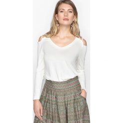 T-shirty damskie: Gładki t-shirt z dekoltem w serek, długi rękaw
