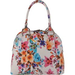 Torebki klasyczne damskie: Skórzana torebka w kolorze białym ze wzorem – 30 x 25 x 14 cm