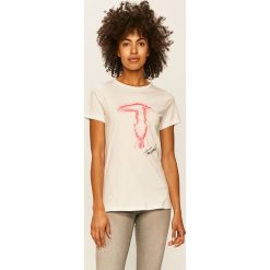Trussardi Jeans - T-shirt. Niebieskie bluzki damskie Trussardi Jeans, s, z aplikacjami, z bawełny, casualowe, z okrągłym kołnierzem. W wyprzedaży za 169,90 zł.