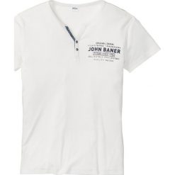 T-shirt z dekoltem henley Slim Fit bonprix biel wełny. Białe t-shirty męskie bonprix, xl, bez wzorów, z wełny, z kontrastowym kołnierzykiem. Za 44,99 zł.