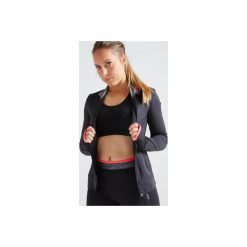 Bluza na zamek fitness kardio 100 damska. Czarne bluzy sportowe damskie DOMYOS, bez wzorów, z elastanu, bez rękawów, bez kaptura, na fitness i siłownię. Za 59,99 zł.