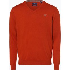 Gant - Sweter męski, beżowy. Brązowe bez kategorii GANT, xl, z haftami, z bawełny, sportowe, z dekoltem w serek. Za 449,95 zł.