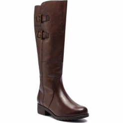 Oficerki CAPRICE - 9-26600-21 Dk Brown Nappa 337. Brązowe buty zimowe damskie Caprice, z materiału, na obcasie. W wyprzedaży za 359,00 zł.