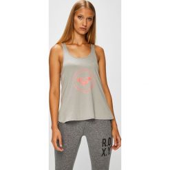 Roxy - Top. Szare bluzki damskie Roxy, s, z nadrukiem, z elastanu, z okrągłym kołnierzem. W wyprzedaży za 79,90 zł.
