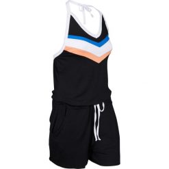 Kombinezon z dekoltem halter bonprix czarny. Czarne kombinezony damskie bonprix, w paski, bez kołnierzyka, bez rękawów. Za 89,99 zł.