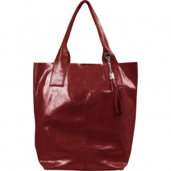 Skórzany shopper bag "Marita" w kolorze bordowym - 26 x 35 x 16 cm. Czerwone shopper bag damskie Spécial maroquinerie, z materiału, z breloczkiem. W wyprzedaży za 218,95 zł.