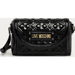 Love Moschino - Torebka. Czarne listonoszki damskie Love Moschino, w paski, ze skóry ekologicznej, na ramię, małe, z aplikacjami. Za 719,90 zł.