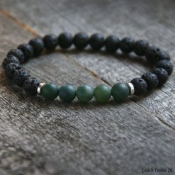 Bransoletki męskie: męska bransoletka :: green agate & black LAVA