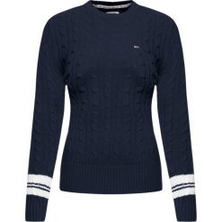 Sweter Tommy Jeans Tjw Tipping DW0DW07186. Niebieskie swetry damskie Tommy Jeans, l, bez wzorów, z bawełny, klasyczne, bez rękawów, bez kaptura. W wyprzedaży za 329,00 zł.