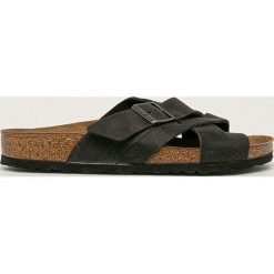 Birkenstock - Klapki skórzane Lugano. Szare kapcie męskie Birkenstock, ze skóry, bez zapięcia. W wyprzedaży za 329,90 zł.