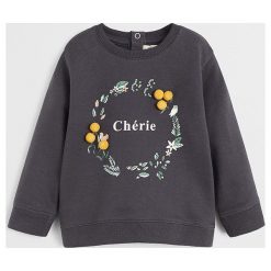 Mango Kids - Bluza dziecięca Cherie 80-104 cm. Szare bluzy dziewczęce Mango Kids, z aplikacjami, z bawełny, bez rękawów, bez kaptura. Za 59,90 zł.