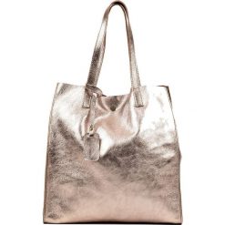 Shopper bag damskie: Skórzany shopper bag w kolorze złotym – 37 x 40 x 10 cm