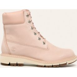 Timberland - Workery Lucia Way. Różowe workery damskie Timberland, ze skóry, z okrągłym noskiem, bez obcasa, na obcasie, na sznurówki. W wyprzedaży za 579,90 zł.
