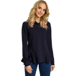LEIA Bluza z kapturem i ozdobnymi falbankami po bokach - granatowa. Bluzy damskie Moe, s, bez wzorów, z elastanu, bez rękawów, z kapturem. W wyprzedaży za 129,00 zł.