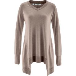 Swetry klasyczne damskie: Sweter z dłuższymi bokami, długi rękaw bonprix brunatny melanż