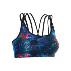 Stanik do tańca fitnessowego. Białe biustonosze sportowe damskie marki DOMYOS, bez wzorów, z elastanu, na fitness i siłownię. Za 39,99 zł.