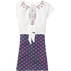 Sukienki dziewczęce: Sukienka + wiązany shirt (2 części) bonprix niebieski indygo z nadrukiem