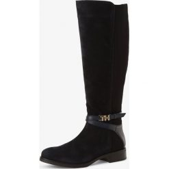 Tommy Hilfiger - Kozaki damskie ze skóry, niebieski. Niebieskie kozaki damskie TOMMY HILFIGER, ze skóry, sportowe, na wysokim obcasie, bez zapięcia. Za 649,95 zł.