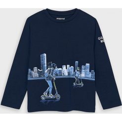 Mayoral - Longsleeve dziecięcy 92-134 cm. Niebieskie t-shirty chłopięce Mayoral, z nadrukiem, z bawełny, z długim rękawem. Za 70,90 zł.
