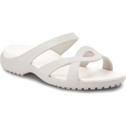 Klapki CROCS - Meleen Twist Sandal W 202497 Pearl White/Oyster. Szare klapki damskie Crocs, bez wzorów, z tworzywa sztucznego, bez obcasa. W wyprzedaży za 99,00 zł.