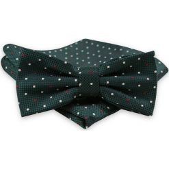 Ciemna Zielona Mucha Męska -ALTIES- z Taką Samą Poszetką, w Kropki, Groszki MUALTS0563. Czerwone muszki męskie Alties, w paski, eleganckie. Za 39,00 zł.