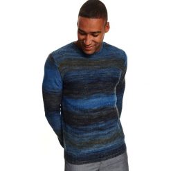 CIEPŁY SWETER Z EFEKTEM MELANŻU. Niebieskie swetry męskie Top Secret, na zimę, m, bez wzorów, z dzianiny, eleganckie, z okrągłym kołnierzem, bez kaptura. Za 139,99 zł.