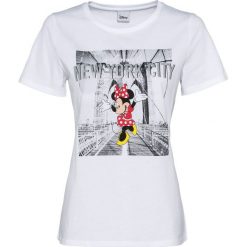Shirt oversize "Myszka Miki" bonprix biały. Białe koszulki damskie bonprix, bez wzorów, bez kołnierzyka, bez rękawów. Za 59,99 zł.