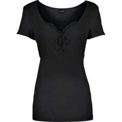 Shirt bonprix czarny. Czarne koszulki damskie marki bonprix, bez wzorów, z materiału, bez kołnierzyka, bez rękawów. Za 44,99 zł.