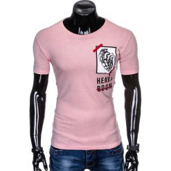 T-SHIRT MĘSKI Z NADRUKIEM S984 - PUDROWY RÓŻ. Różowe t-shirty męskie Ombre Clothing, s, z nadrukiem, bez kołnierzyka. Za 19,99 zł.