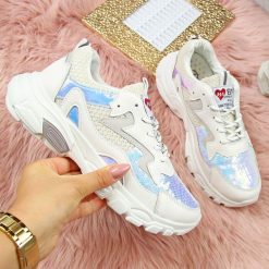 Sneakersy damskie holograficzne białe Lu Boo. Białe buty sportowe damskie sportowe. Za 77,99 zł.
