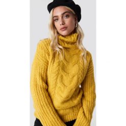 Swetry oversize damskie: Trendyol Sweter Braided Knit - Yellow